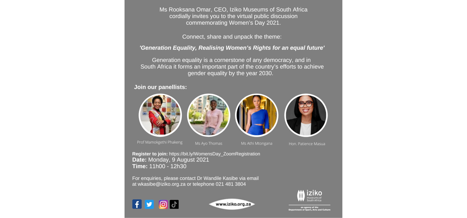 Iziko Museums will be celebrating Women’s Day on Monday, 9 August with a series of events!